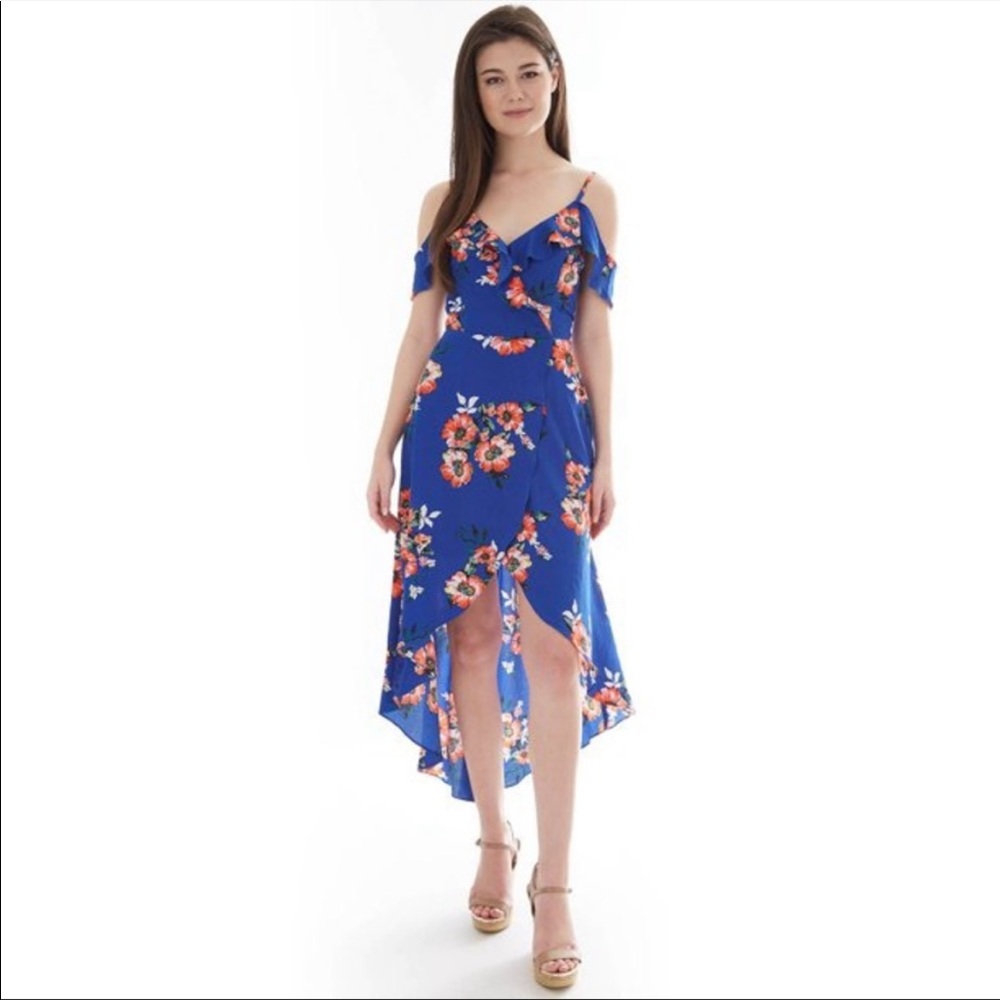 Blue floral dress high low